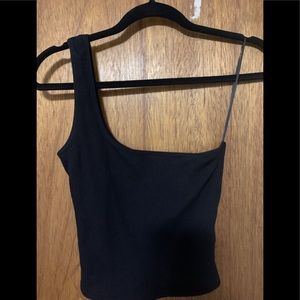 Off the shoulder black tank top.